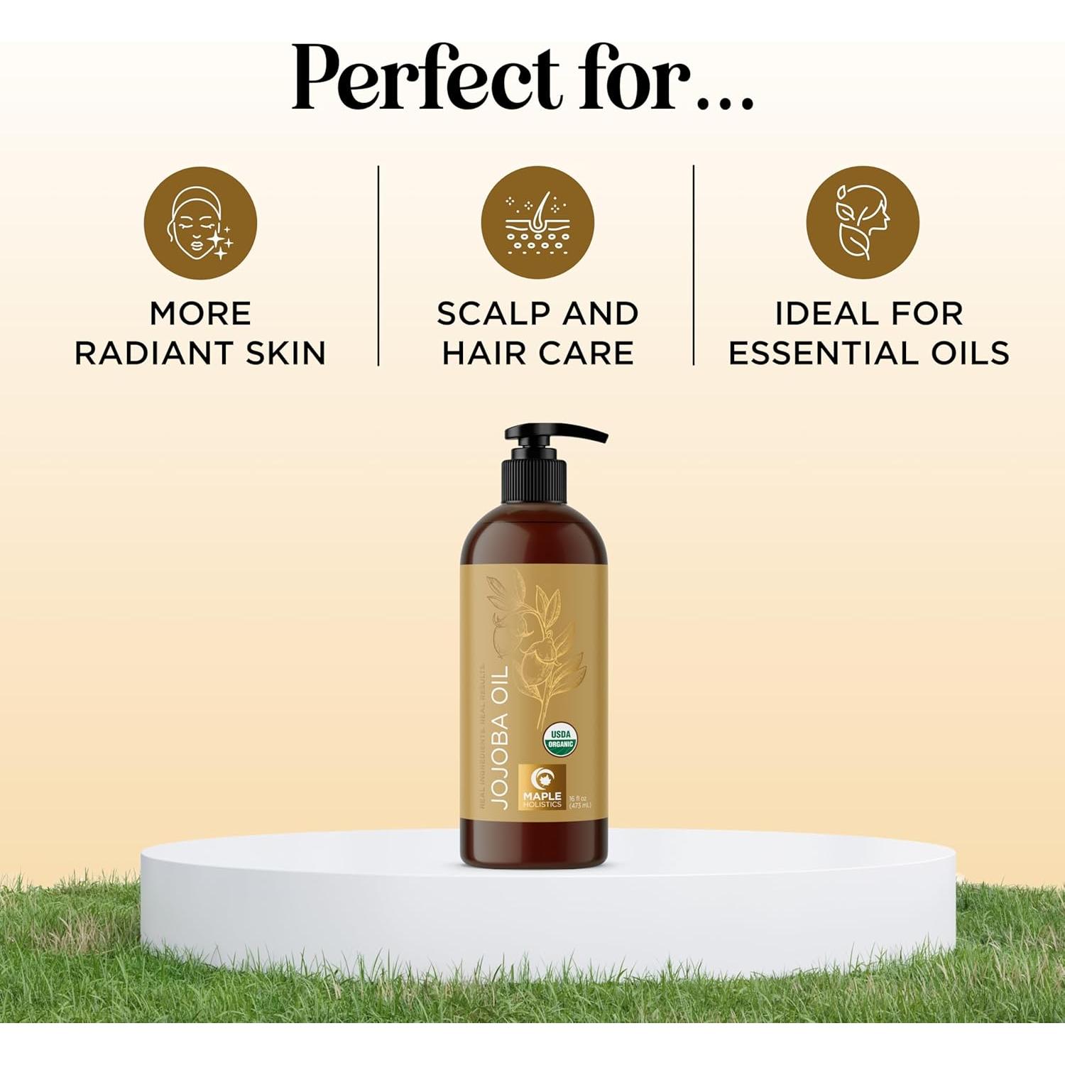 Aceite de Jojoba Orgánico Maple Holistics 473 ml - Puro y Sin Refinar