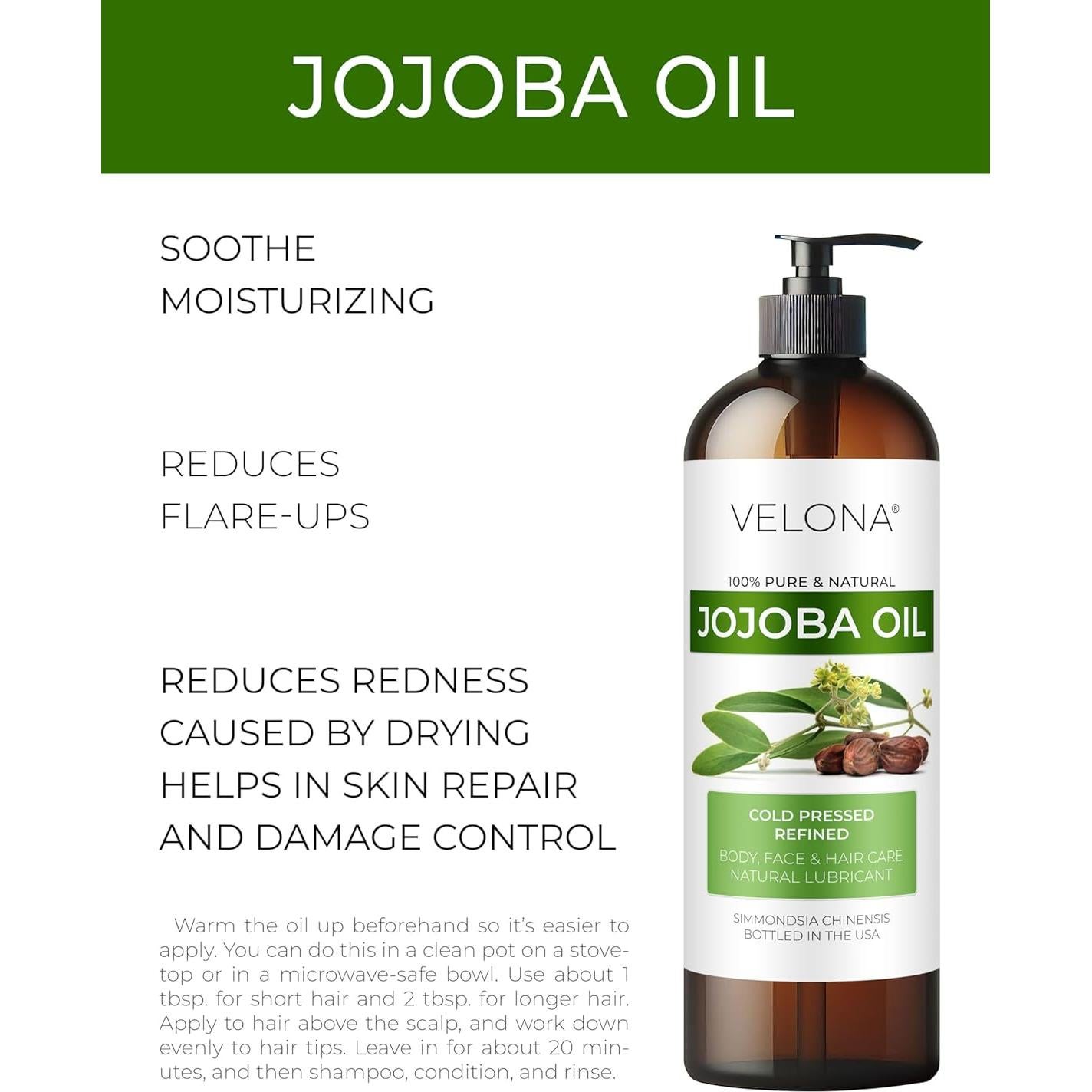 Aceite de Jojoba Velona 946 ml 100% Puro y Natural Hidratante