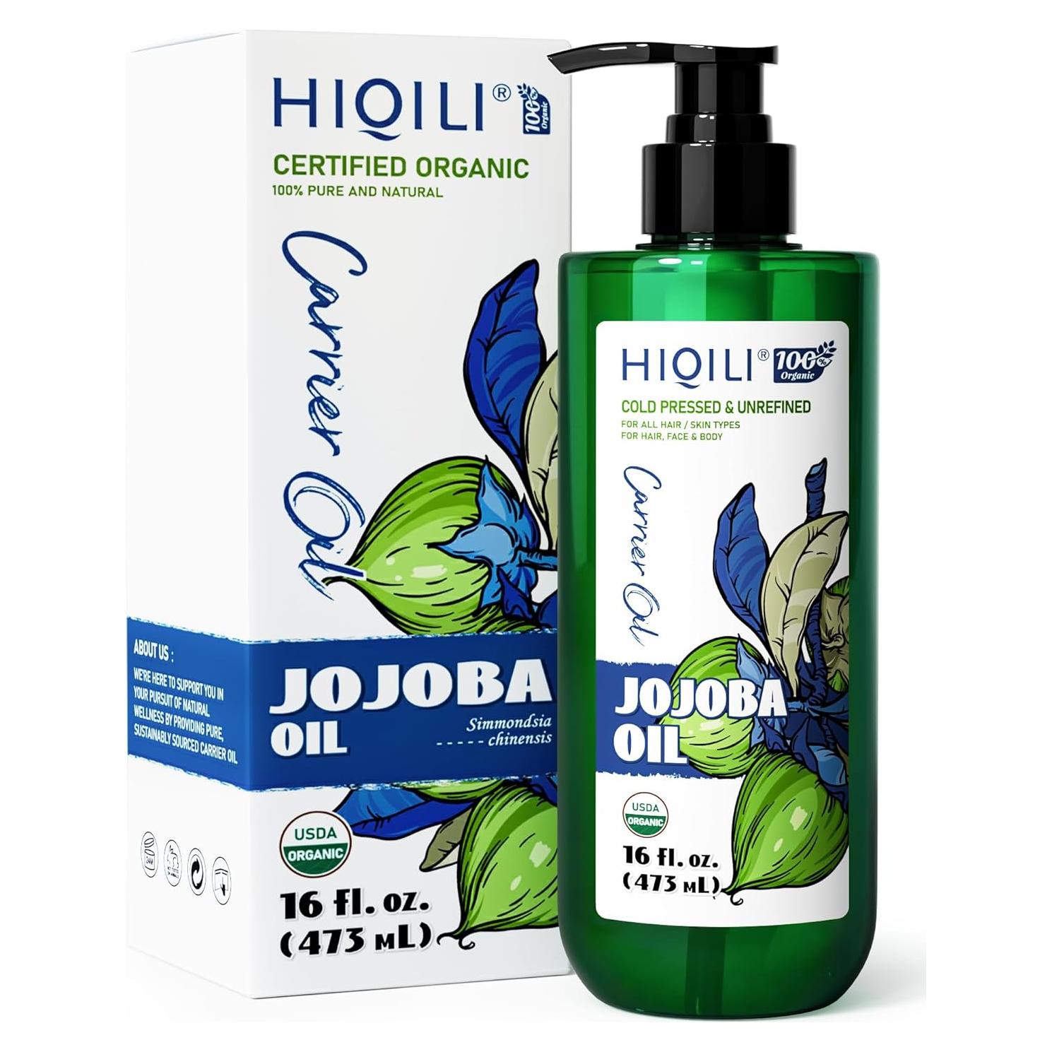 Aceite de Jojoba Orgánico HIQILI 473ml - Crecimiento Cabello y Piel