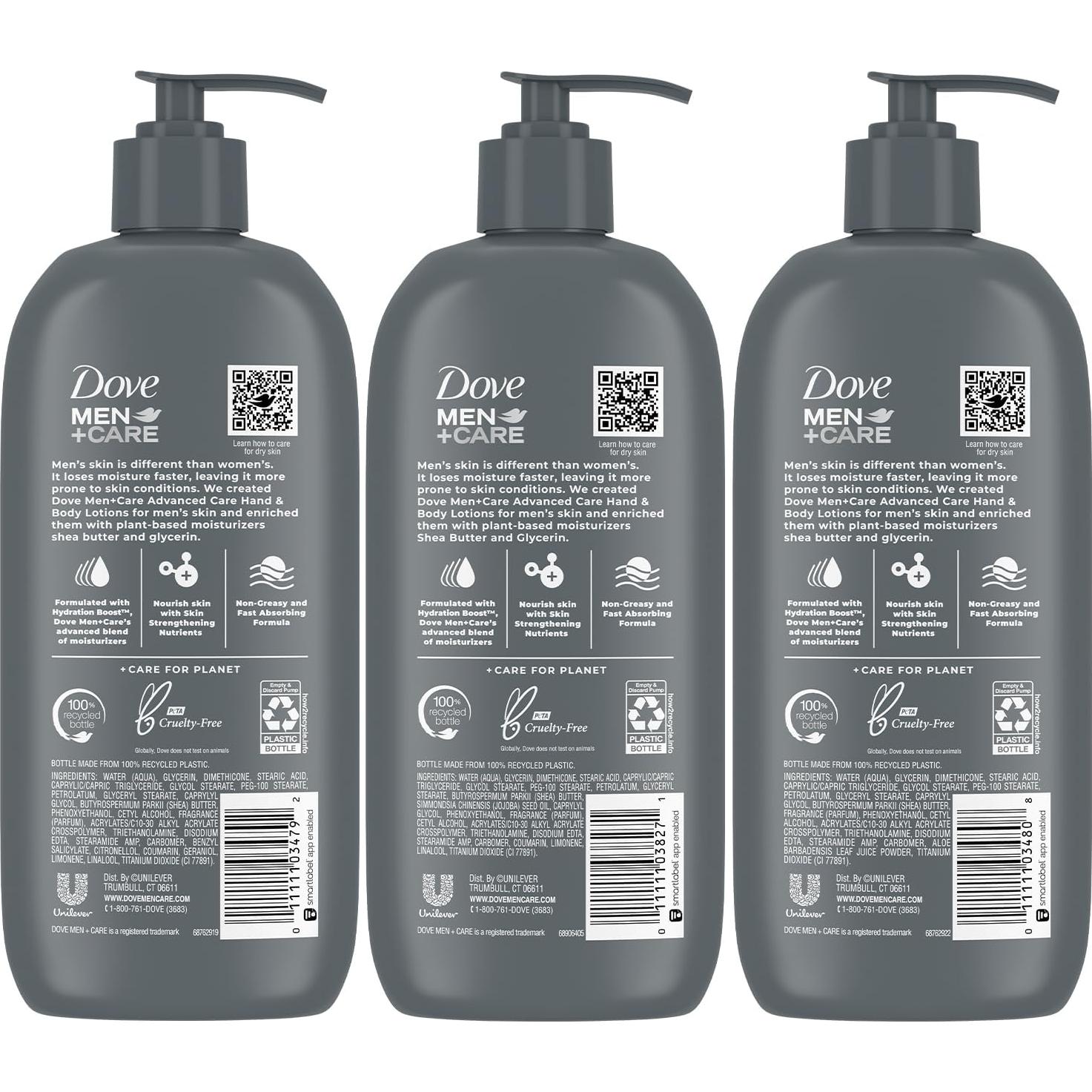 Loción Hidratante Dove Men+Care - 3 Piezas 400ml - Piel Seca