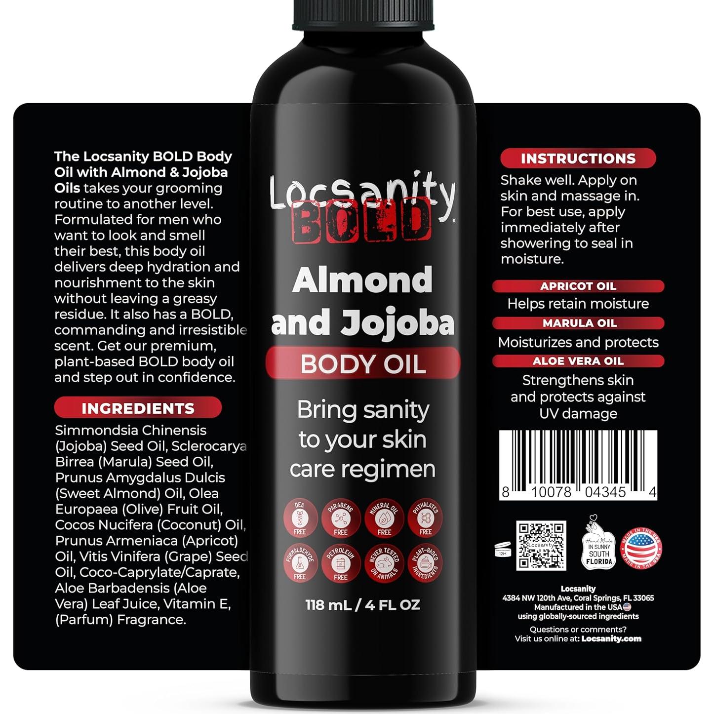 Aceite Corporal para Hombres Locsanity 113ml - Jojoba, Almendra, Coco