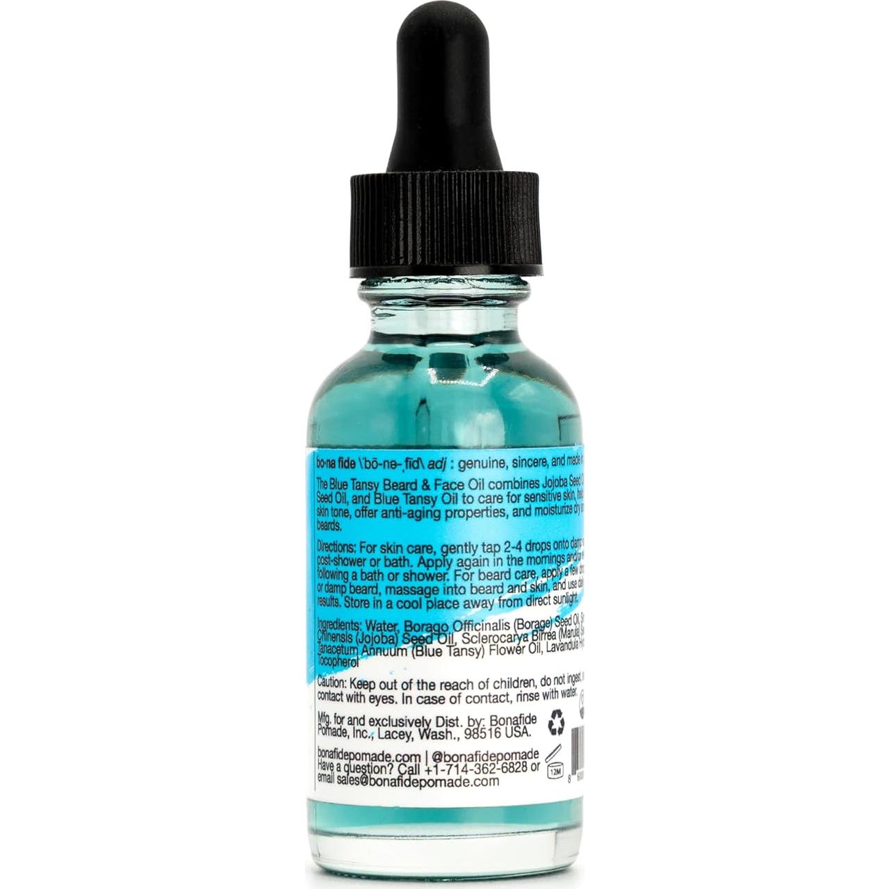 Bona Fide Pomade Blue Tansy Beard & Face Oil 1 oz. | Moisturizing & Clarifying daily Aid to help Improve Skin Tone & Vibrancy