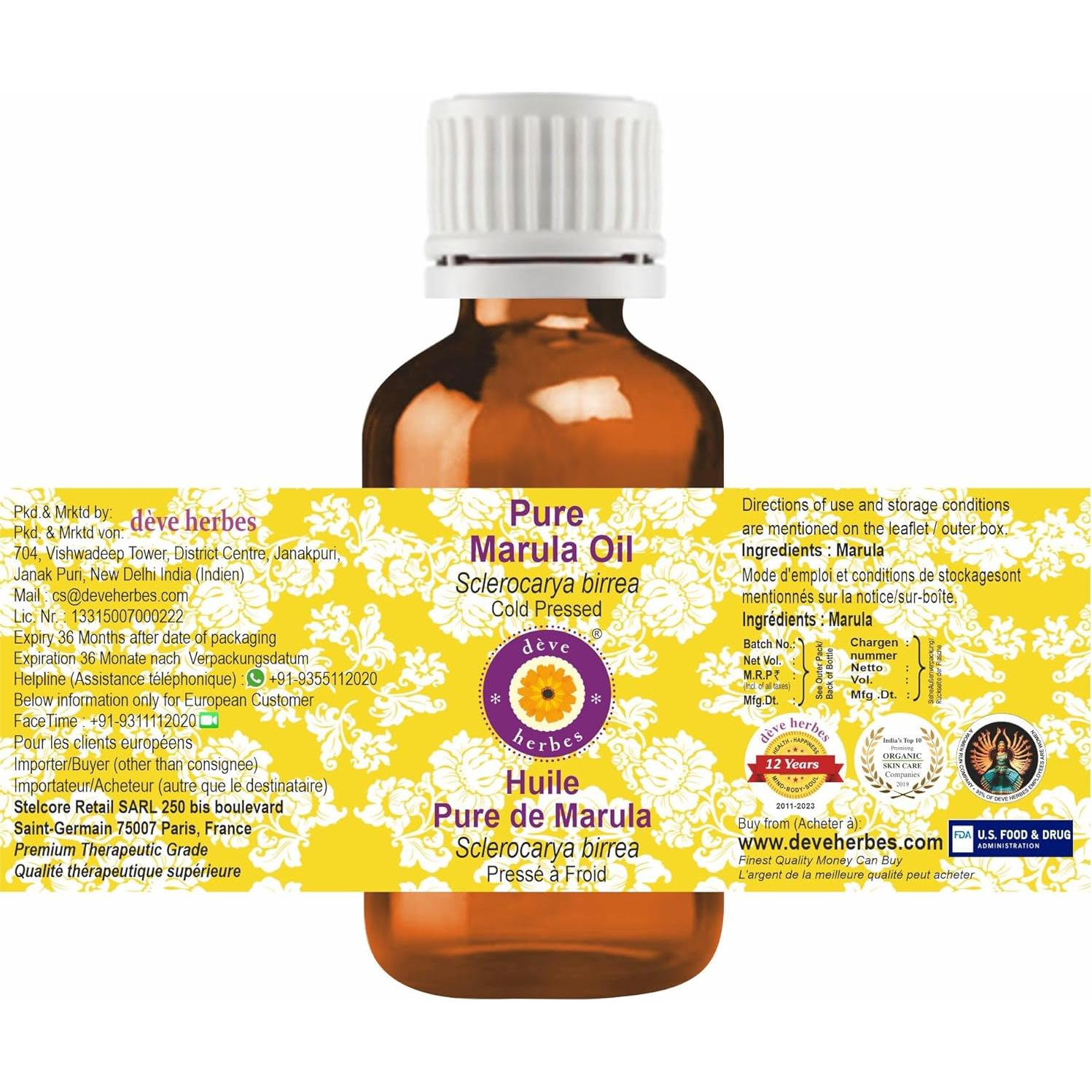 Aceite de Marula Puro Deve Herbes 15ml Prensado en Frío