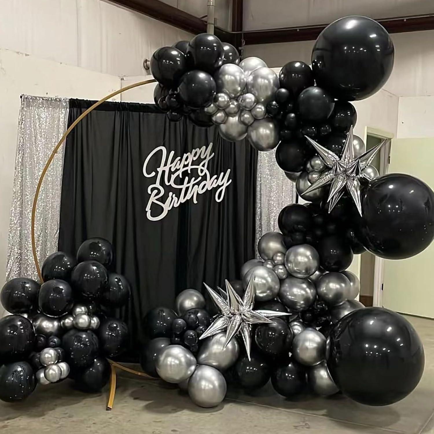 Kit de Globos Metálicos Negros y Plateados 124pcs para Fiesta