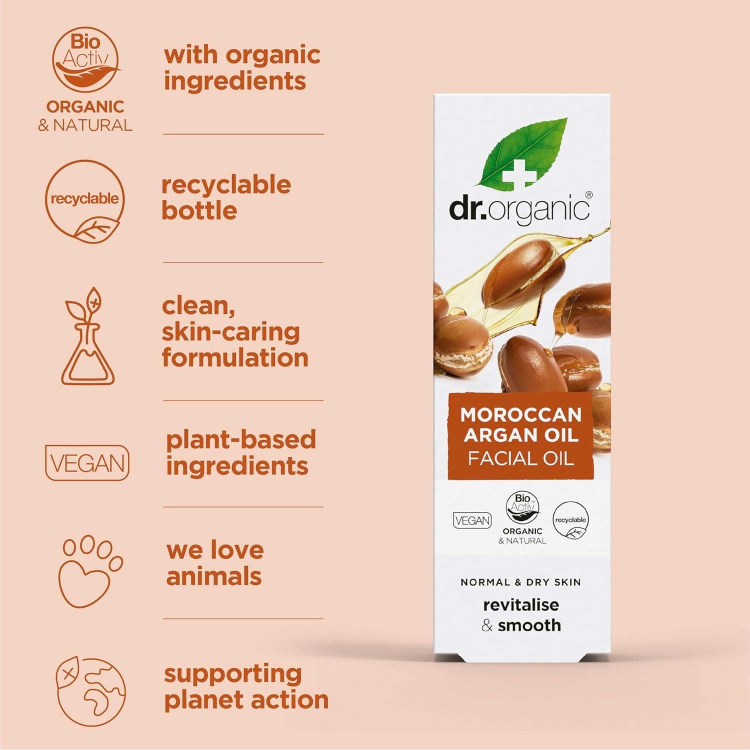 Aceite Facial Orgánico Dr. Organic 30 mL - Hidratante Anti-Envejecimiento