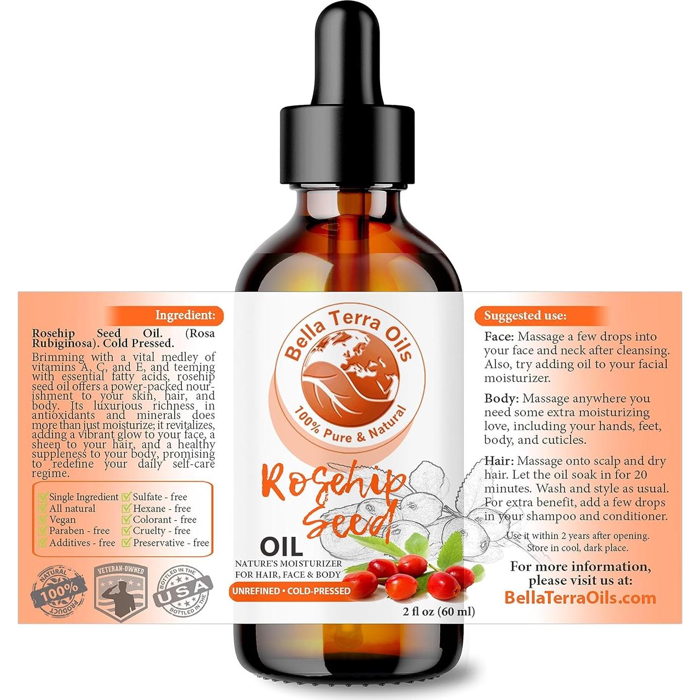 Aceite de Rosa Mosqueta Orgánico Bella Terra 59 ml Hidratante Facial