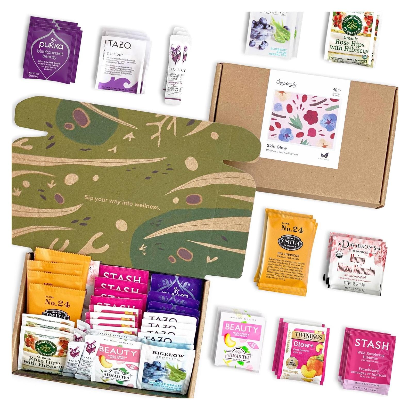 Muestra de Té Herbal Skin Glow Sippingly - 40 Bolsitas, 10 Sabores