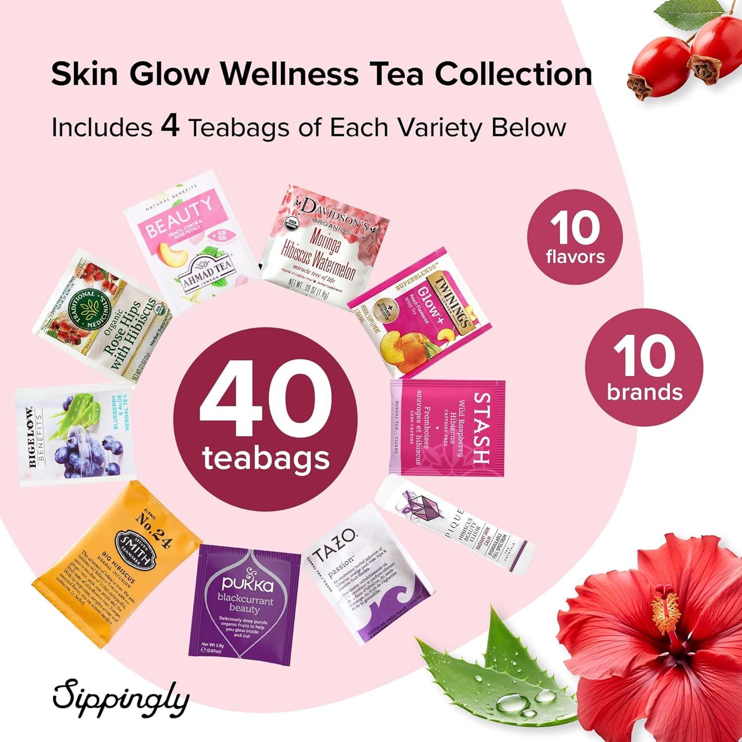 Muestra de Té Herbal Skin Glow Sippingly - 40 Bolsitas, 10 Sabores