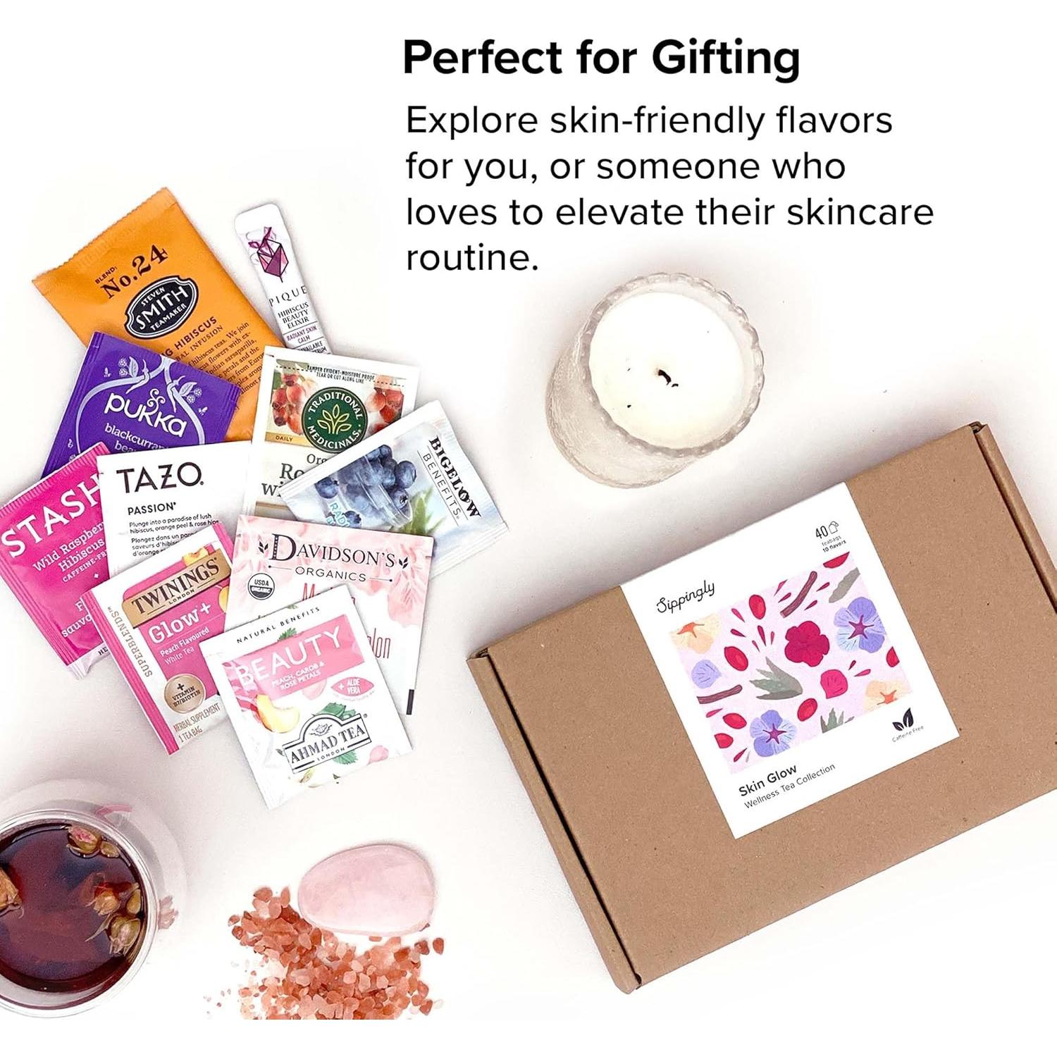 Muestra de Té Herbal Skin Glow Sippingly - 40 Bolsitas, 10 Sabores