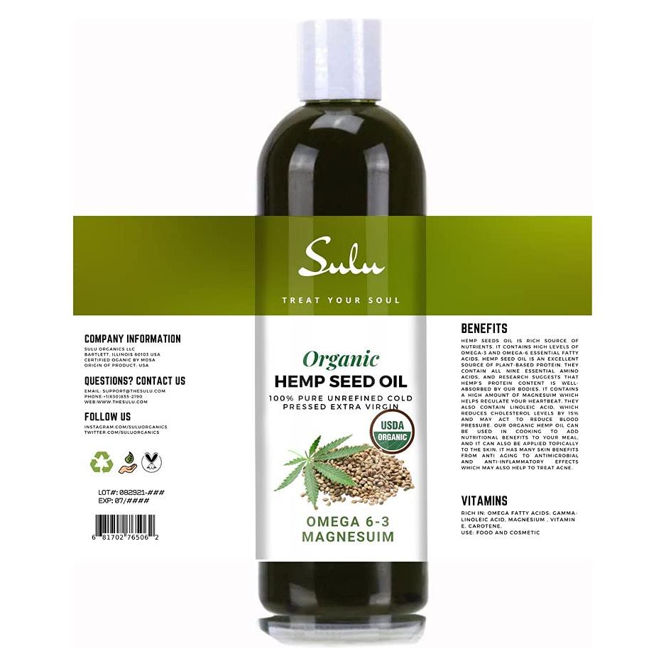 Aceite de Semilla de Cañamo Orgánico SULU 0.95 L Prensado en Frío