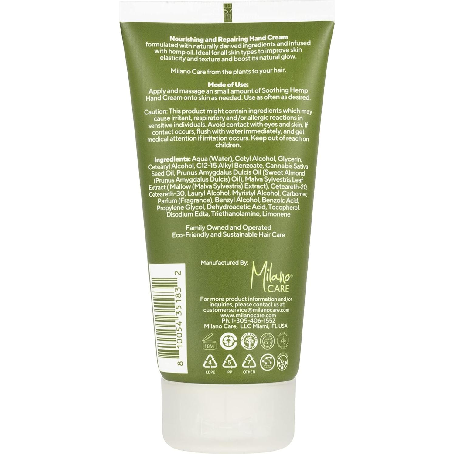 Crema de Manos Hidratante Milano Care con Semillas de Cañamo 100ml