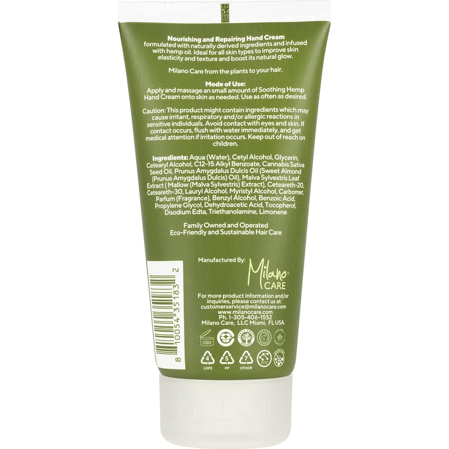 Crema de Manos Hidratante Milano Care con Semillas de Cañamo 100ml