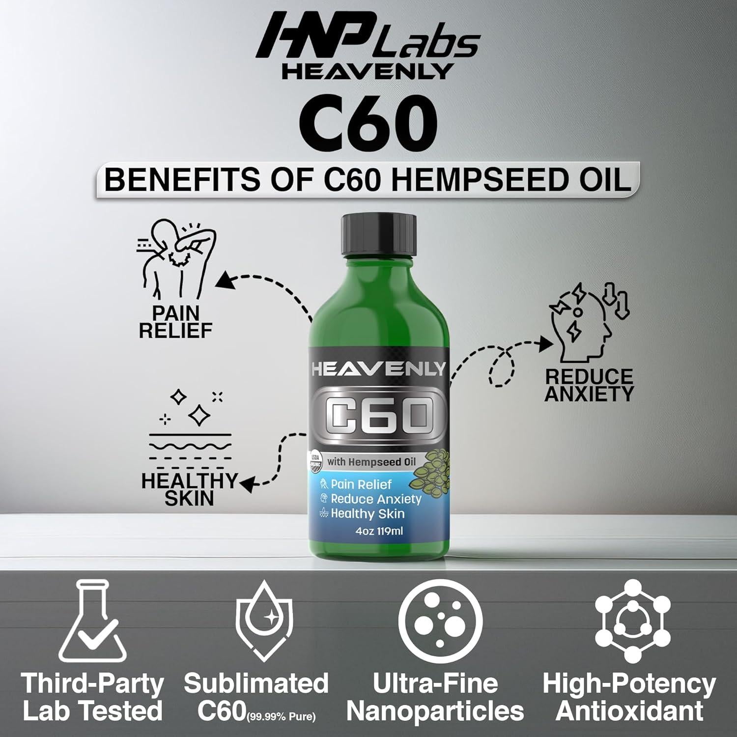 HNP Labs Aceite de Semillas de Cáñamo Orgánico 118ml - 99.99% C60