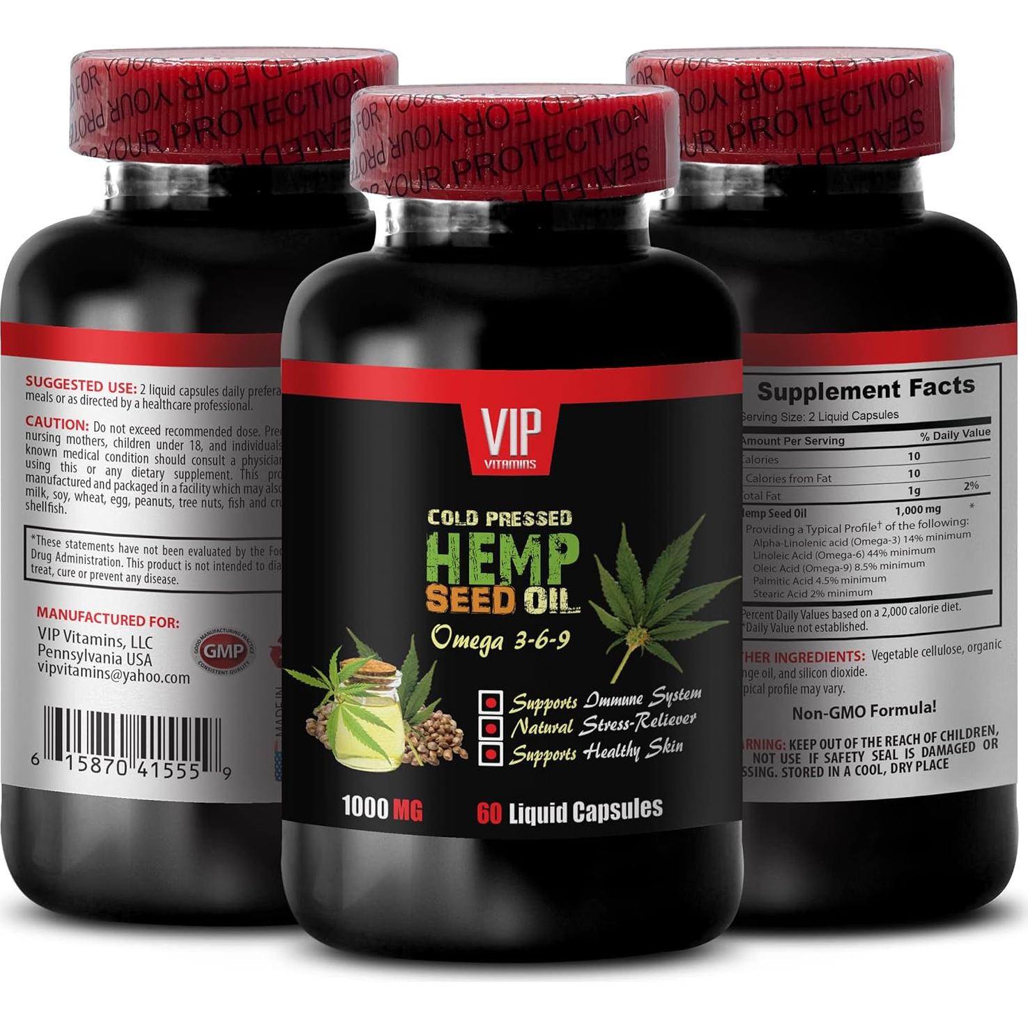 Cápsulas de Aceite de Semilla de Cáñamo VIP VITAMINS 1400mg - 180 Unidades