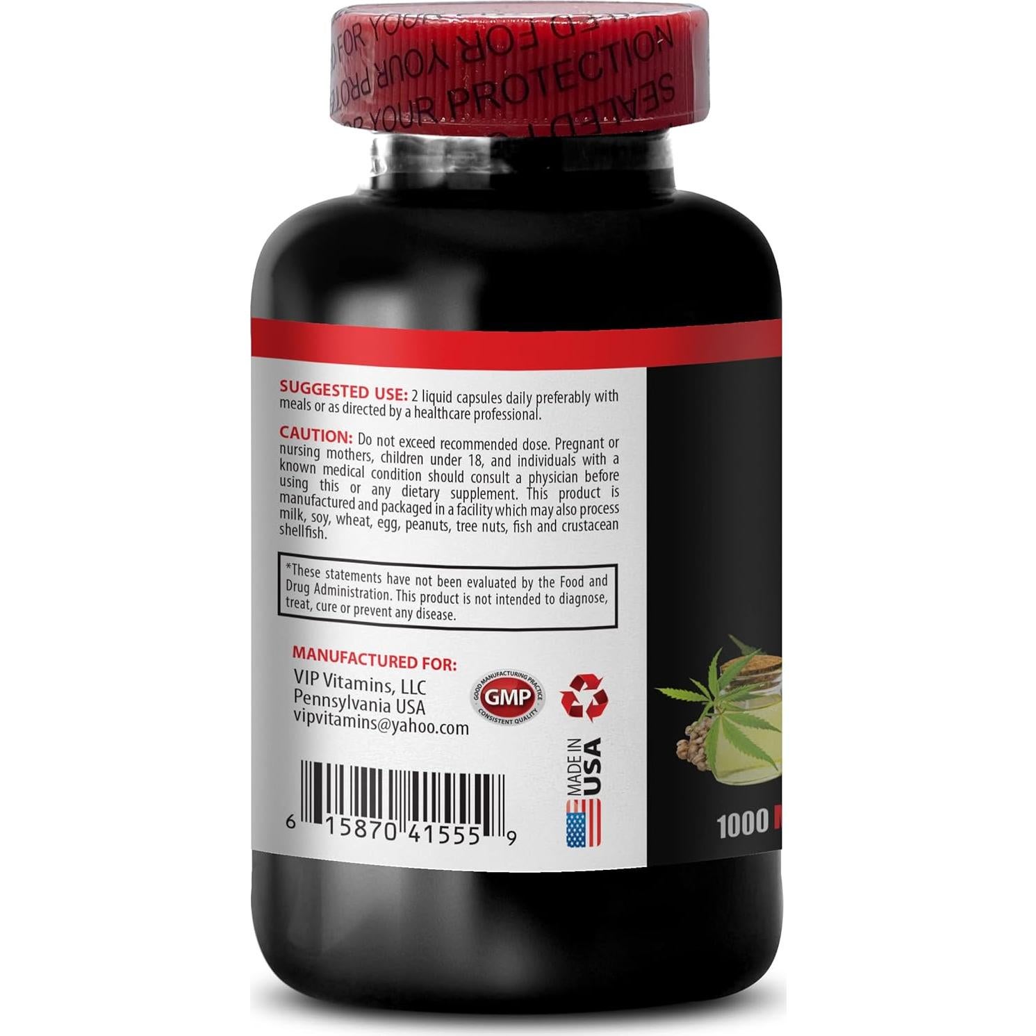 Cápsulas de Aceite de Semilla de Cáñamo VIP VITAMINS 1400mg - 180 Unidades