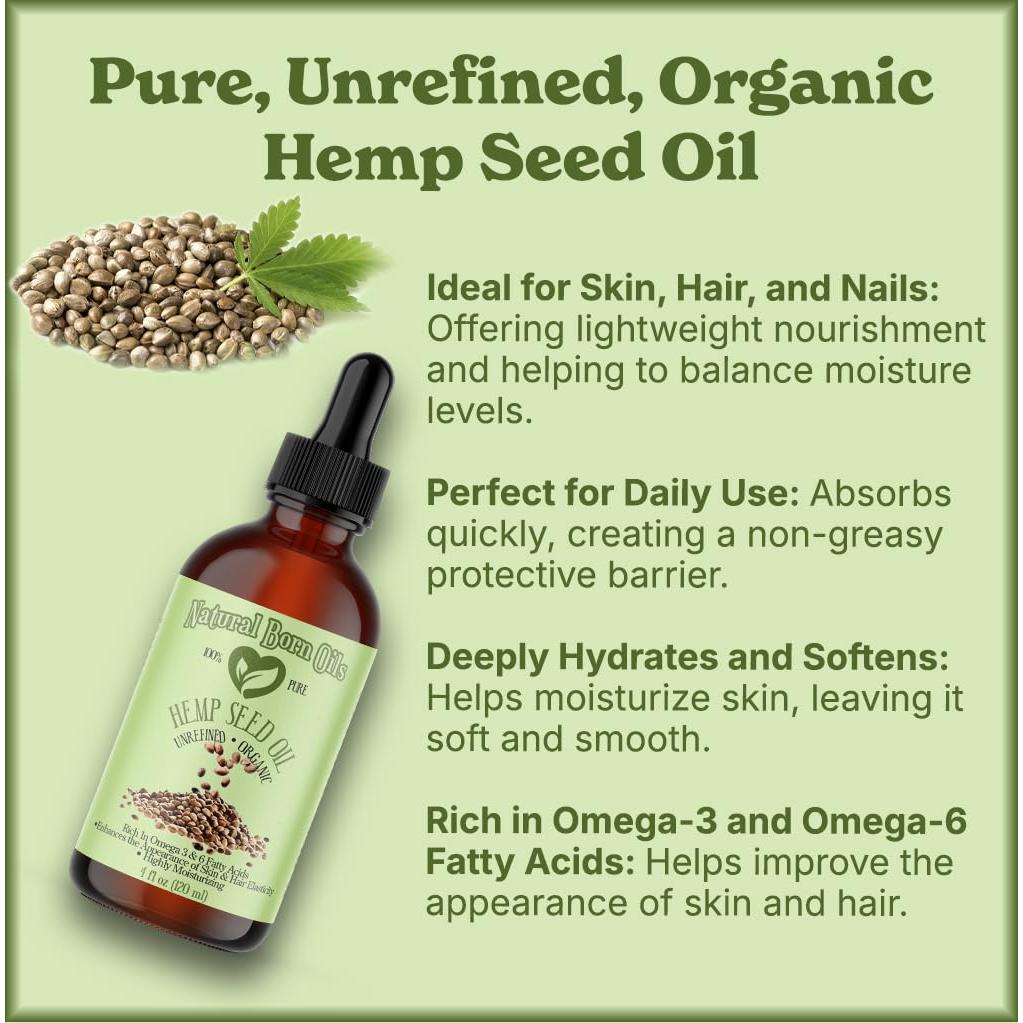 Aceite de Semilla de Cáñamo Natural Born Oils 113g Orgánico Prensado en Frío