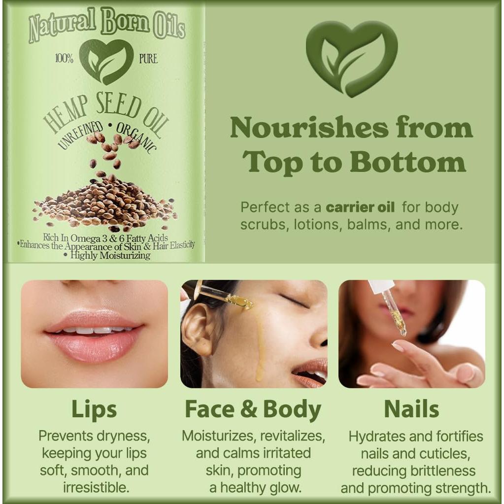 Aceite de Semilla de Cáñamo Natural Born Oils 113g Orgánico Prensado en Frío