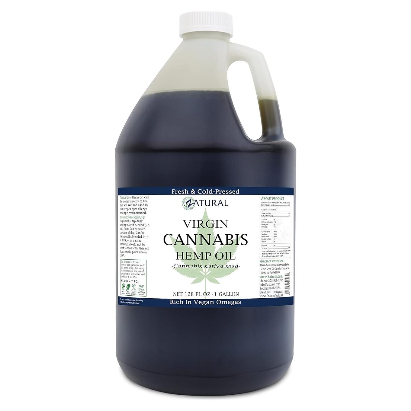 Aceite de Cañamo Zatural 100% Puro 3.785L Omega 3 y 6