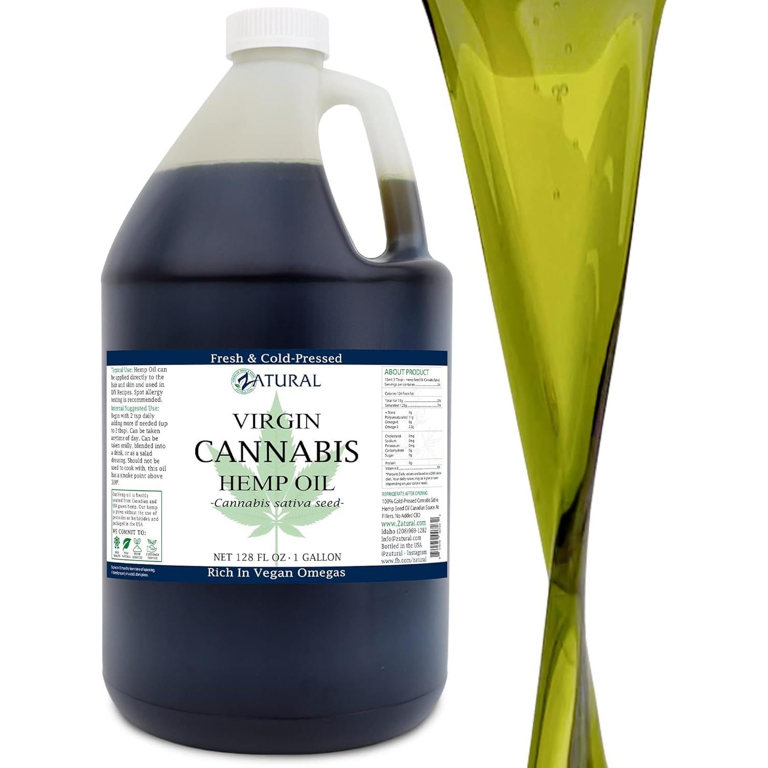 Aceite de Cañamo Zatural 100% Puro 3.785L Omega 3 y 6