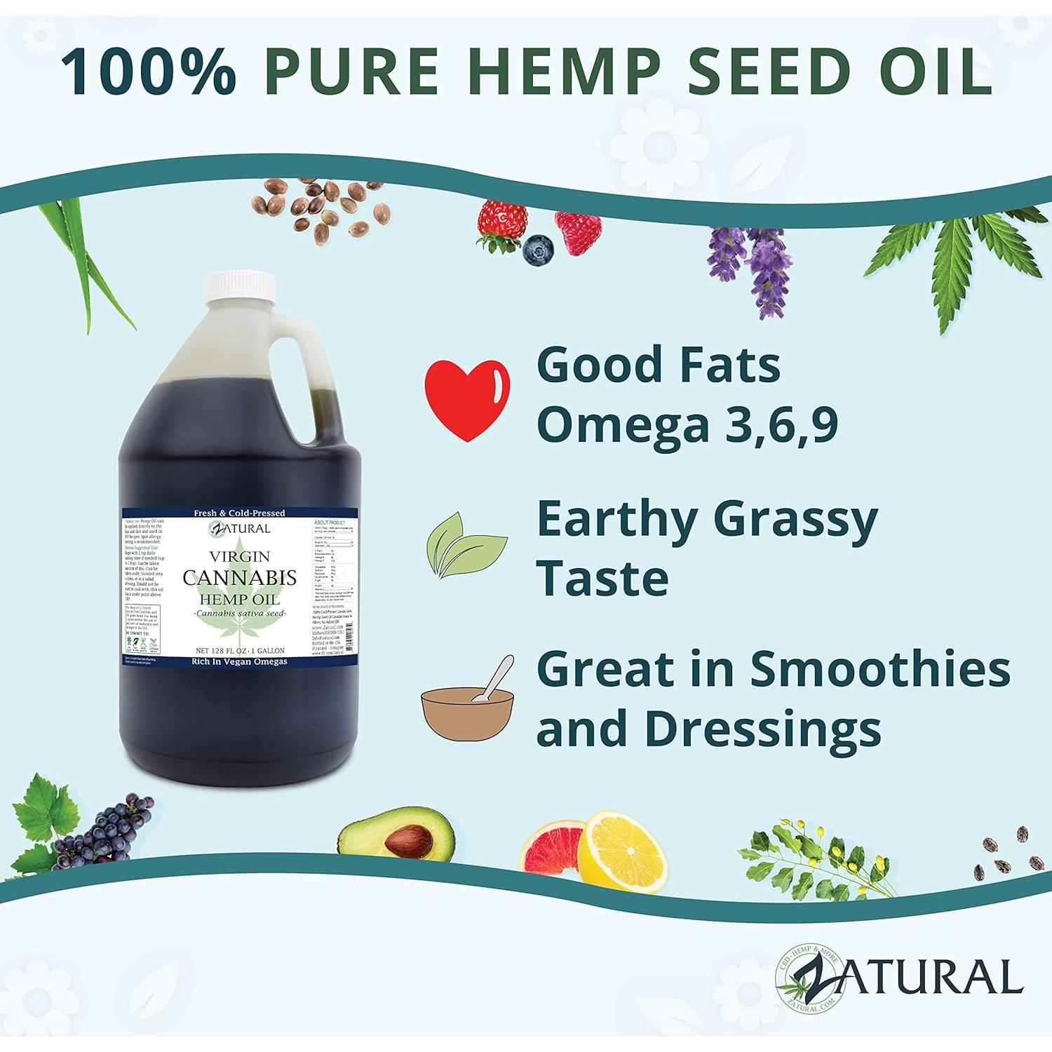 Aceite de Cañamo Zatural 100% Puro 3.785L Omega 3 y 6