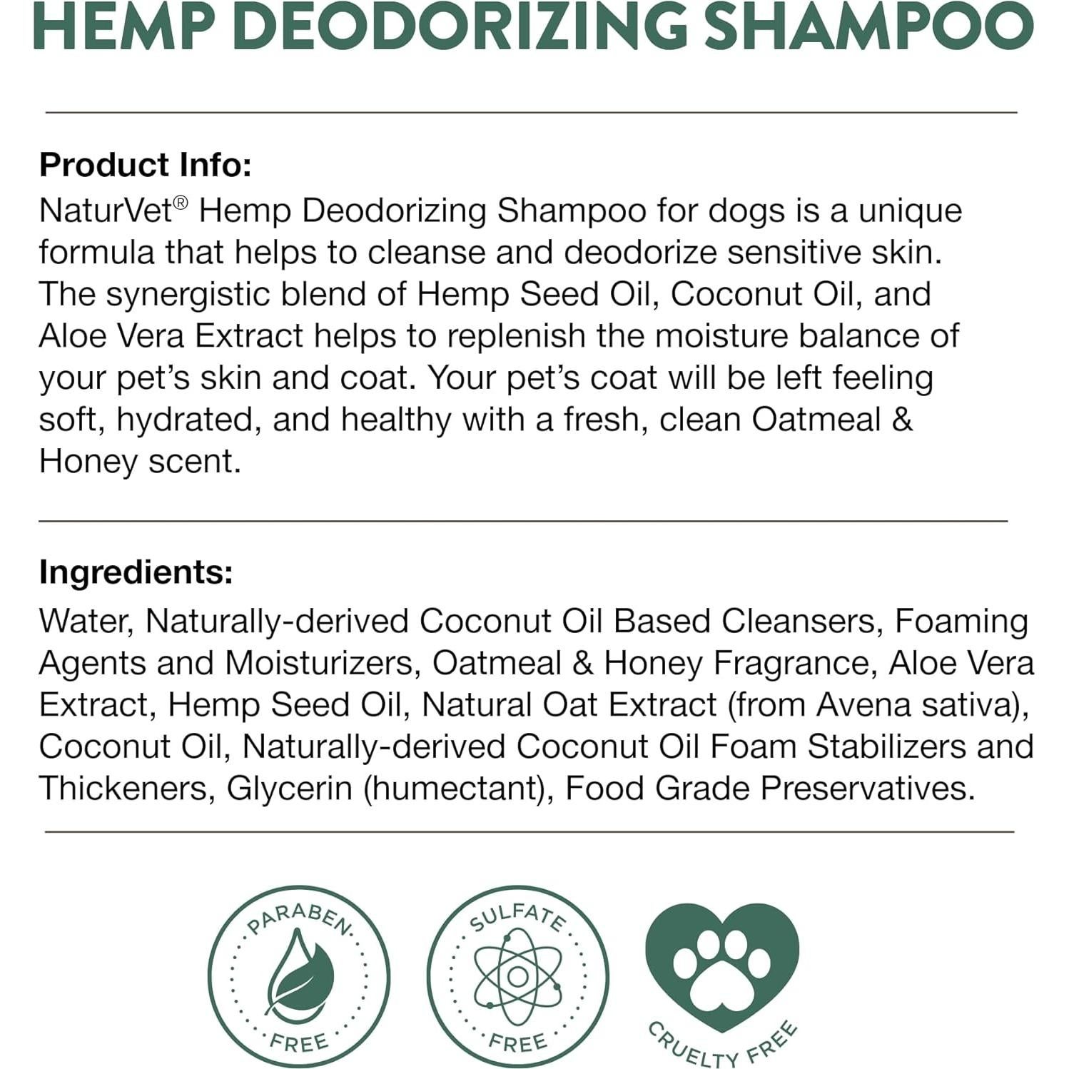 Champú Desodorante para Perros NaturVet - Avena y Miel 453 g