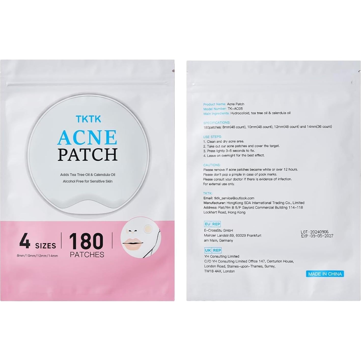 Parche Hidrocoloide para Acné TKTK - 180 Unidades, 4 Tamaños