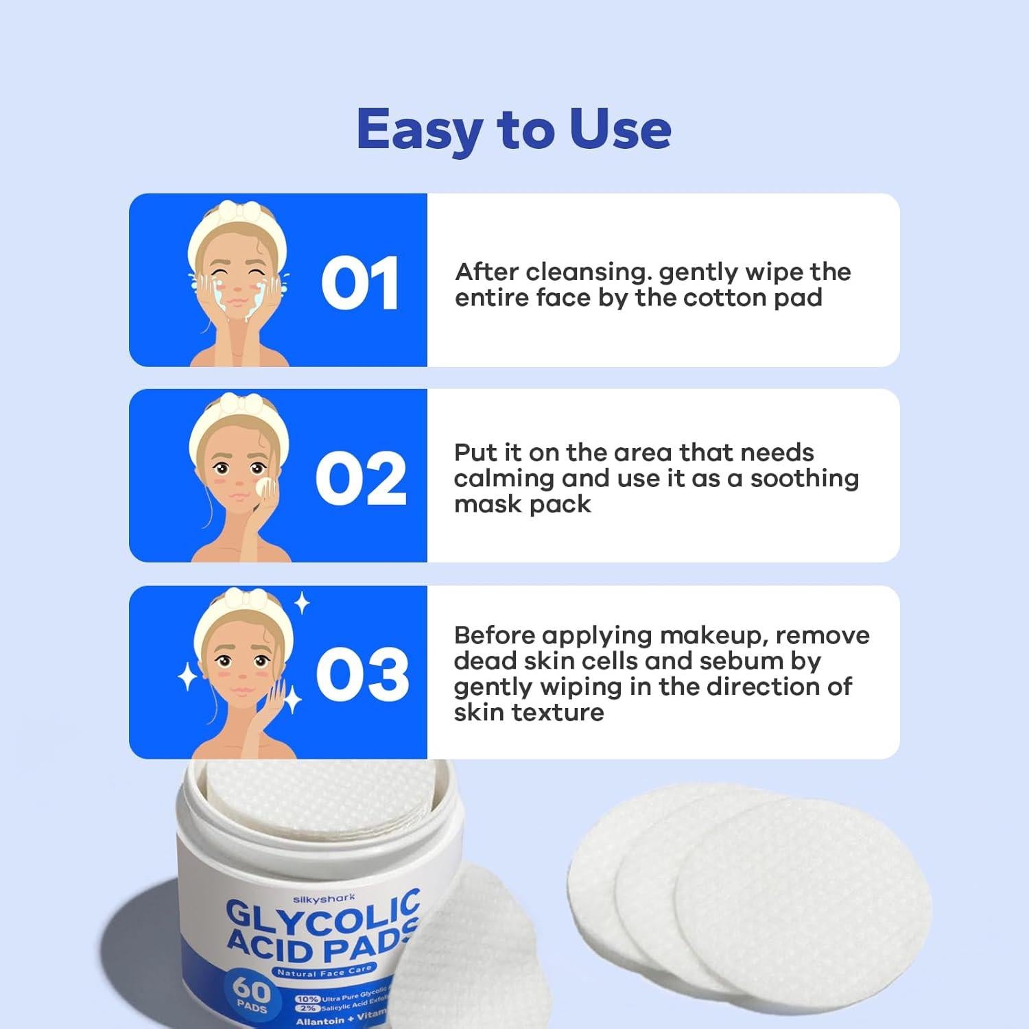 Discos Exfoliantes SilkyShark 60 Unidades 10% Ácido Glicólico