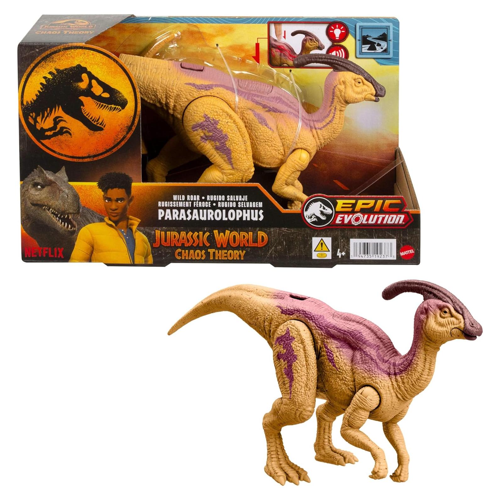Figura de acción Mattel Jurassic World Parasaurolophus con luces
