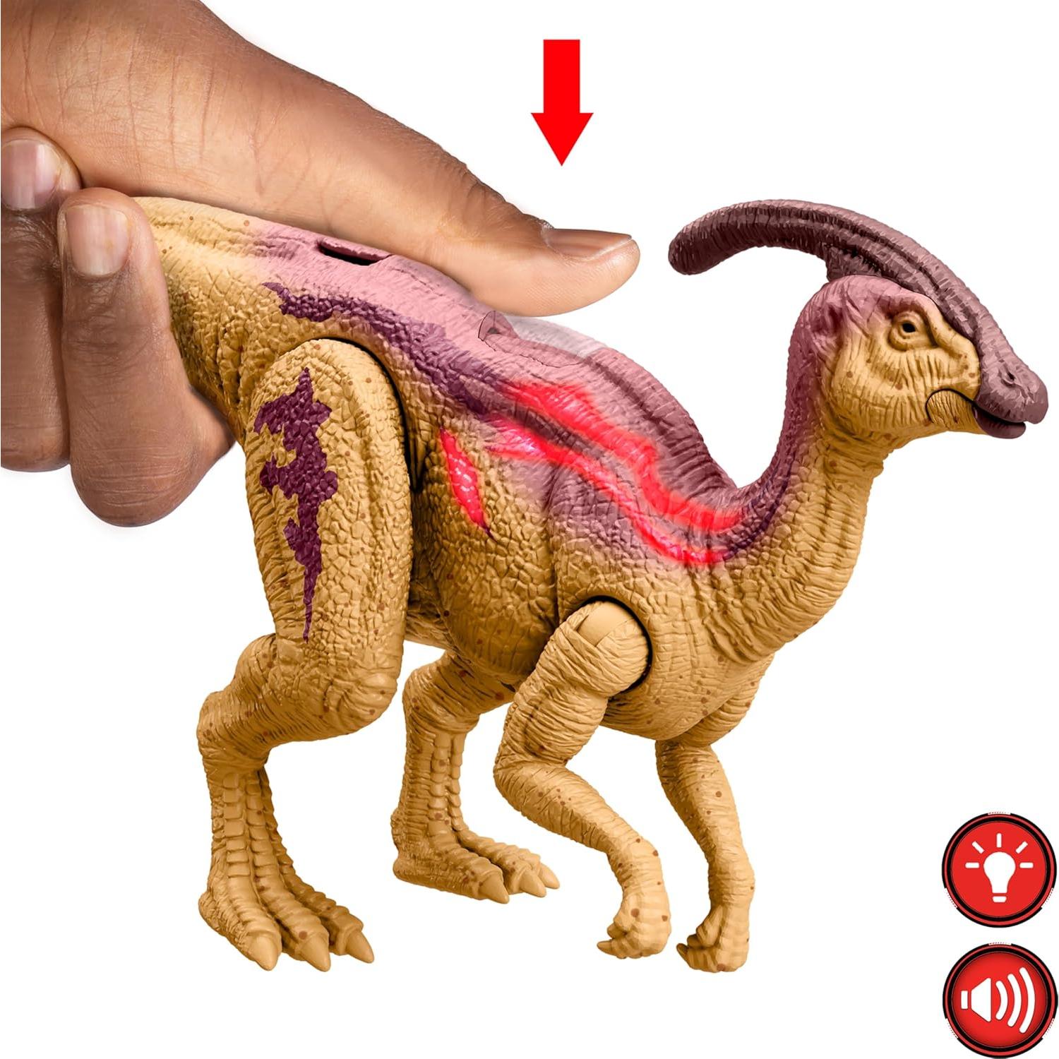 Figura de acción Mattel Jurassic World Parasaurolophus con luces
