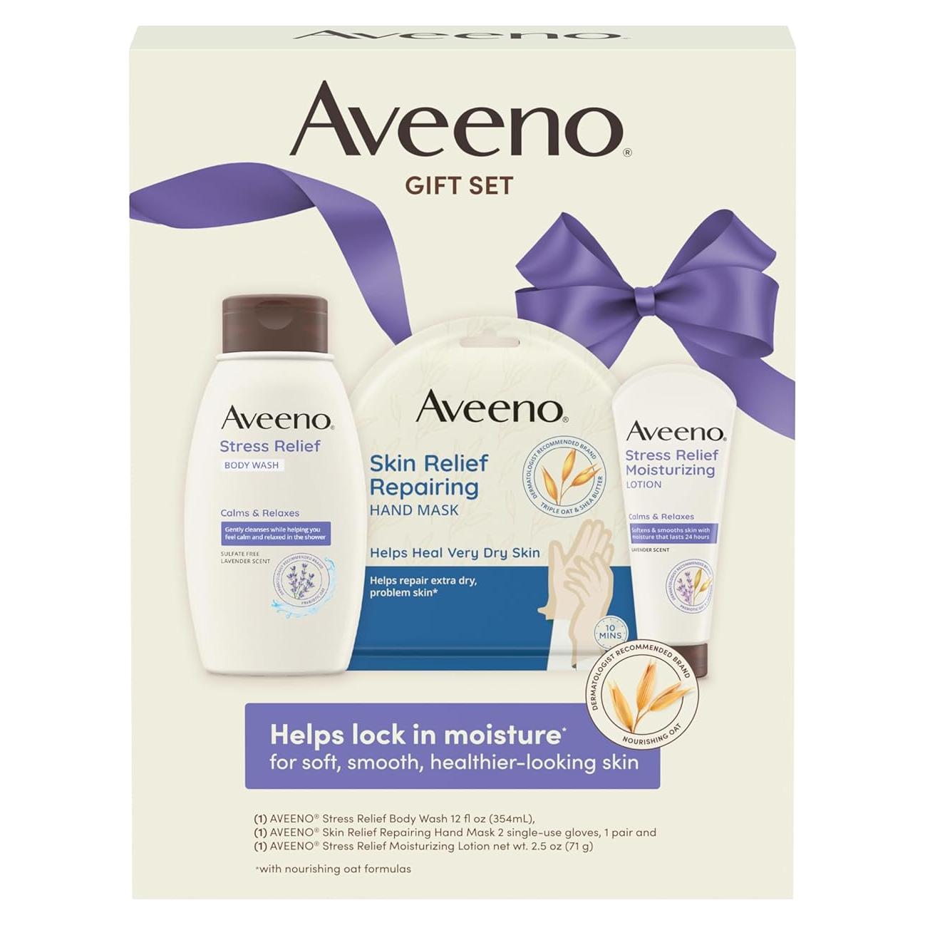 Set de Regalo Aveeno Alivio del Estrés - Gel de Ducha, Loción y Máscaras