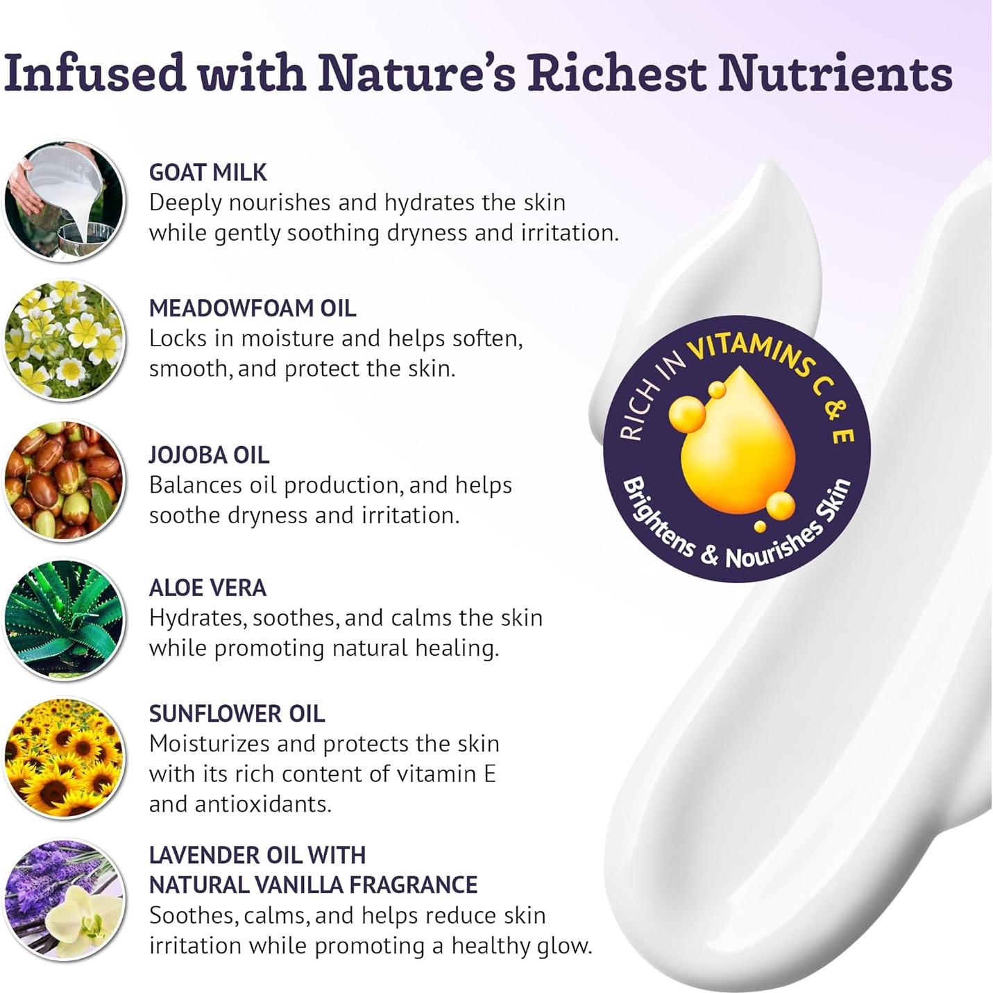 Loción Hidratante de Leche de Cabra Southern Natural 340g - Lavanda y Vainilla