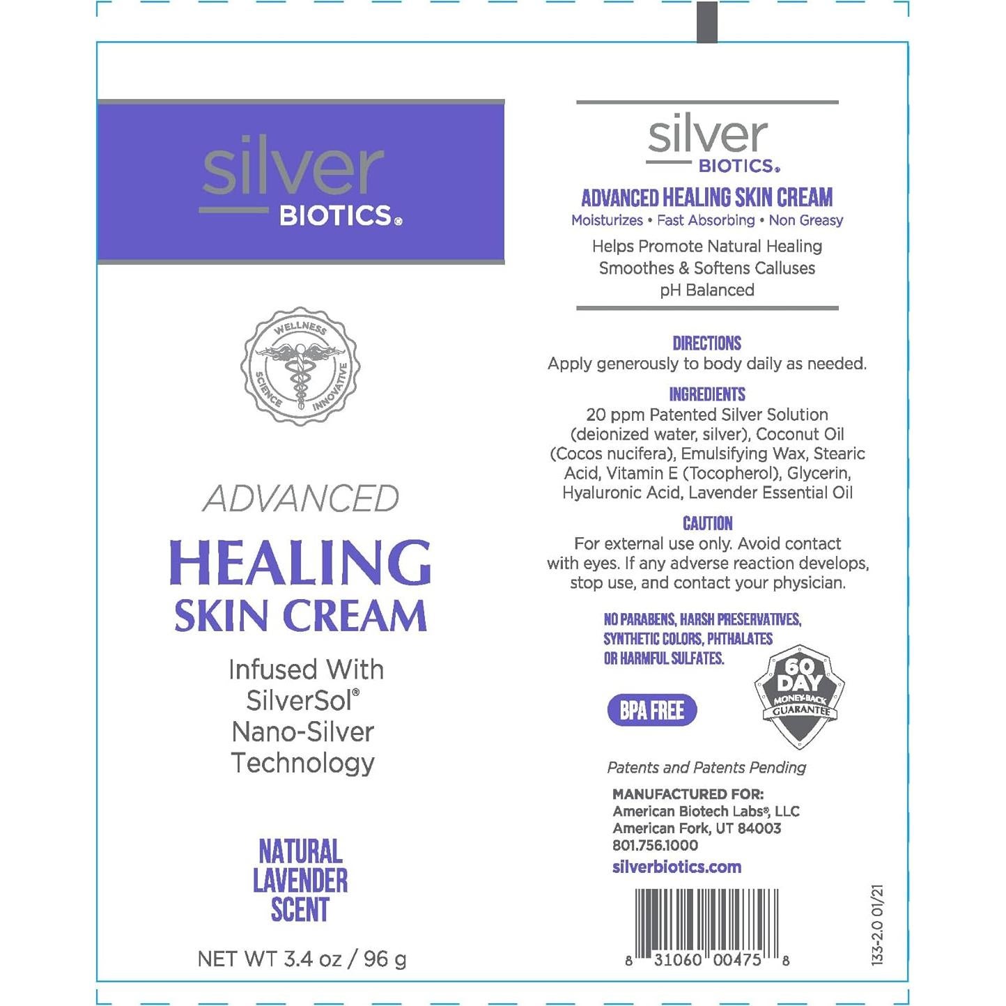 Crema de Loción Curativa Silver Biotics 96.39g con Lavanda