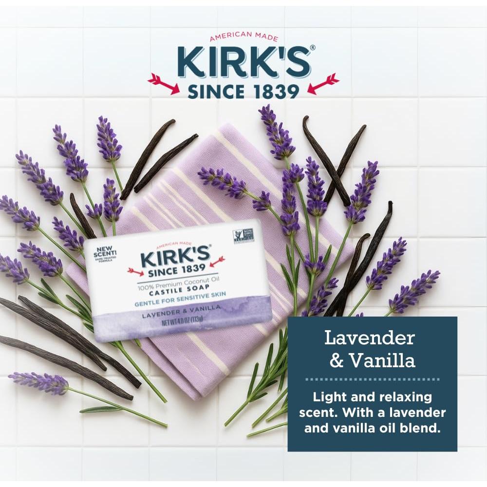 Jabón en Barra Kirk's Castile 113g - Lavanda y Vainilla, Vegano