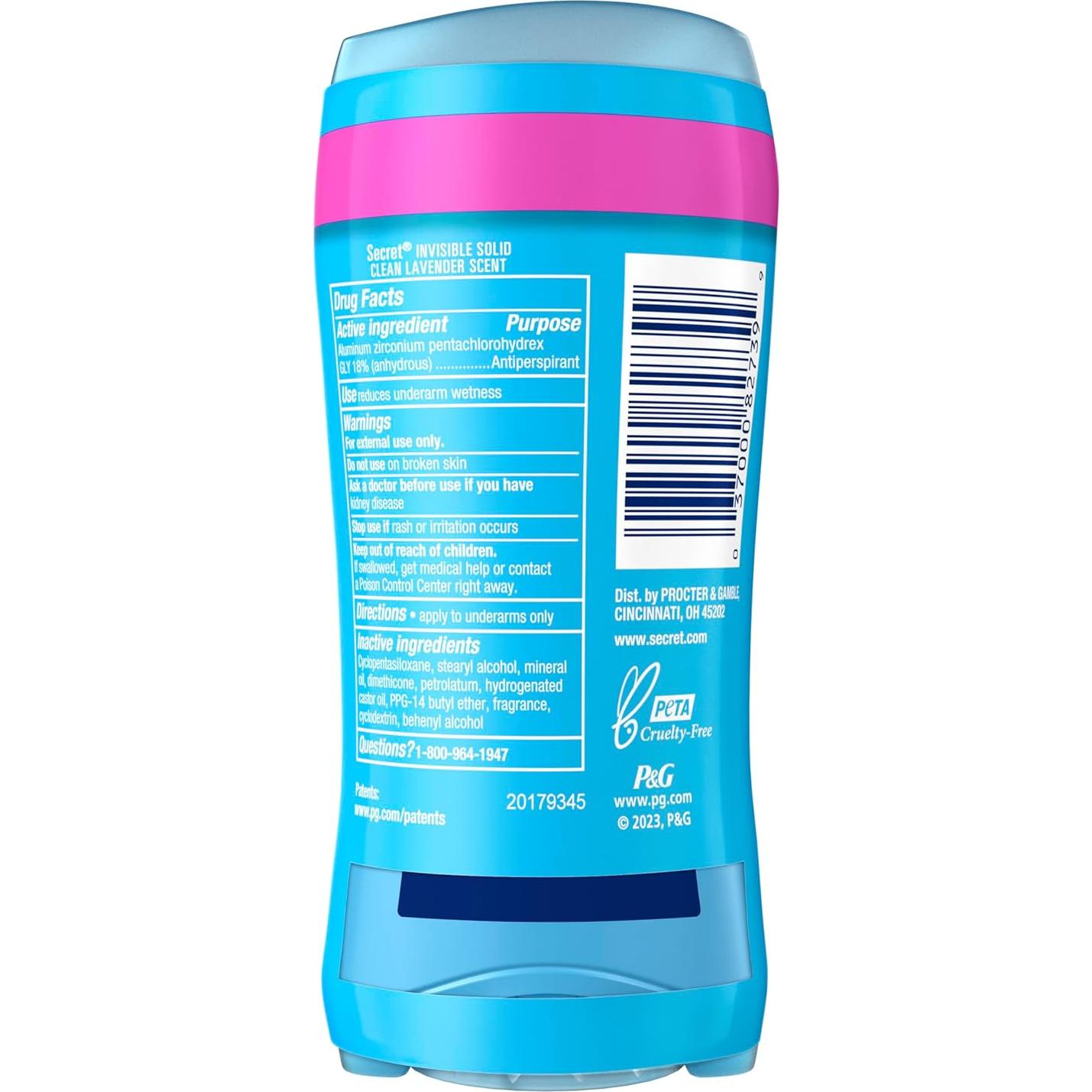 Desodorante Antitranspirante Secret Mujer 74.9 g x 2 Lavanda