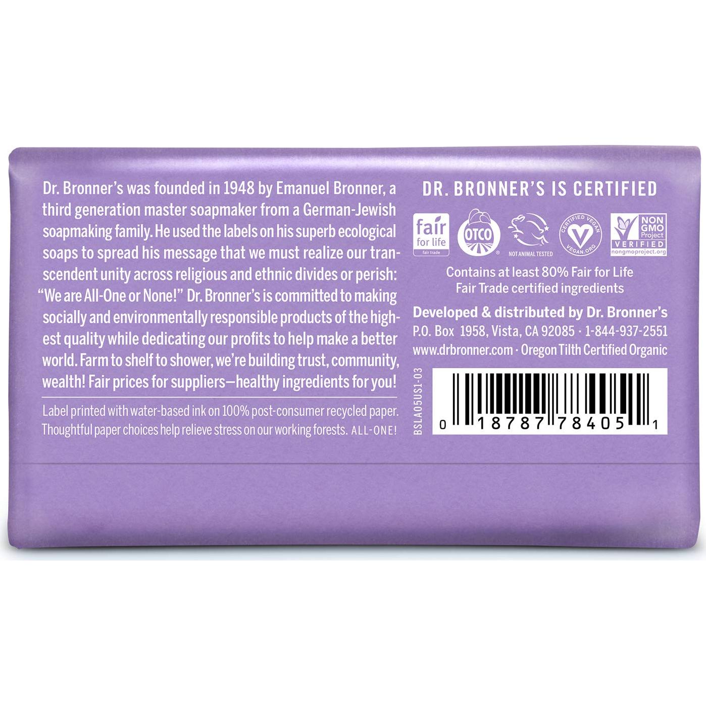 Jabón de Barra Dr. Bronner's Pure-Castile Lavanda 142g 6-Pack