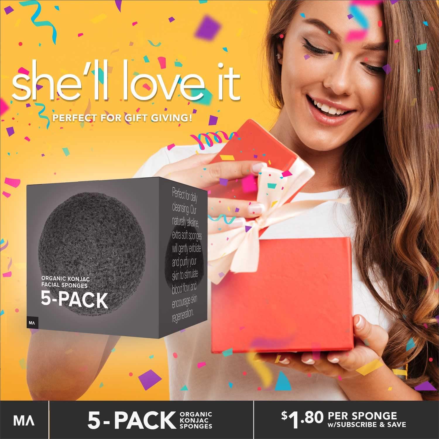 Conjunto de 5 Esponjas Exfoliantes Konjac Minamul con Carbón