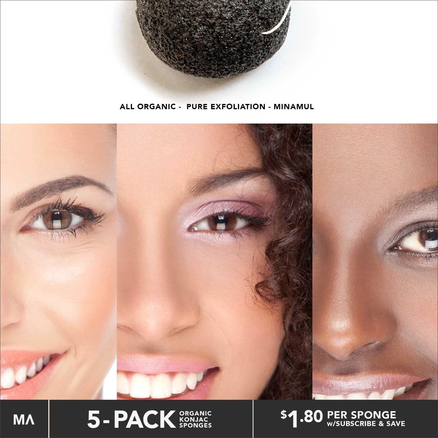Conjunto de 5 Esponjas Exfoliantes Konjac Minamul con Carbón