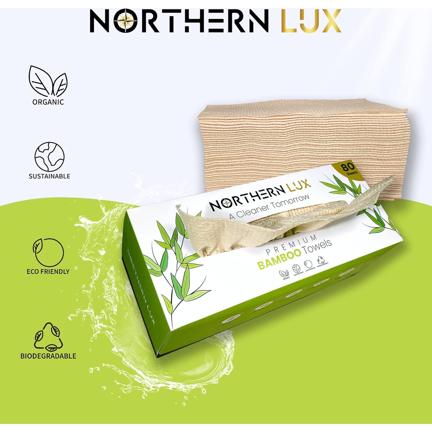 Toallas Faciales Desechables de Bambú Northern Lux - 80 Hojas
