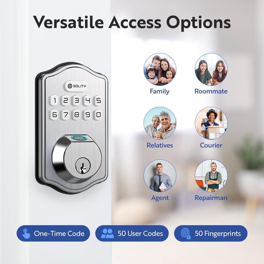 Cerradura Electrónica Biométrica Solity AT10, 50 Huellas, Niquel Satinado