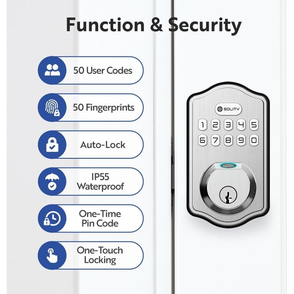 Cerradura Electrónica Biométrica Solity AT10, 50 Huellas, Niquel Satinado