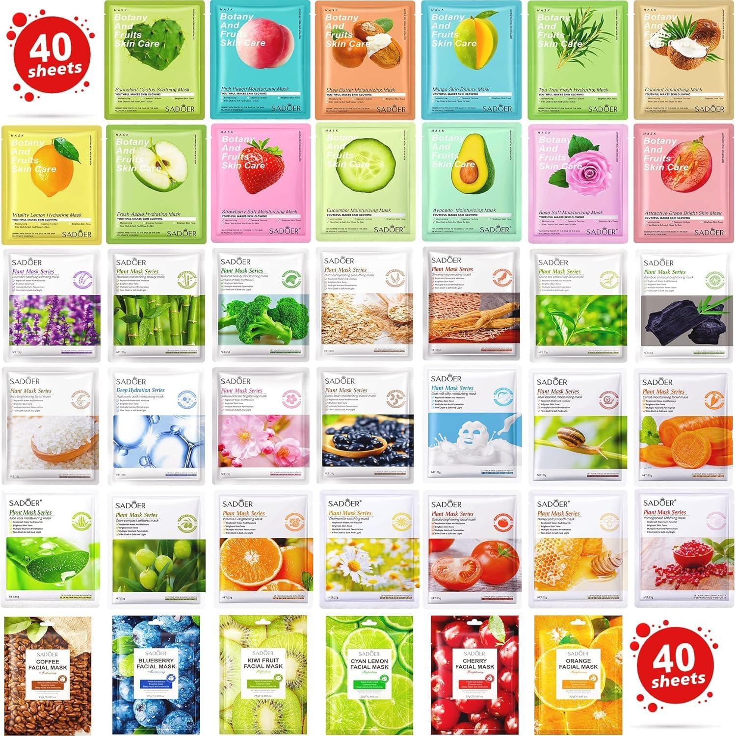 Paquete de 40 mascarillas faciales Meleell colágeno hidratante