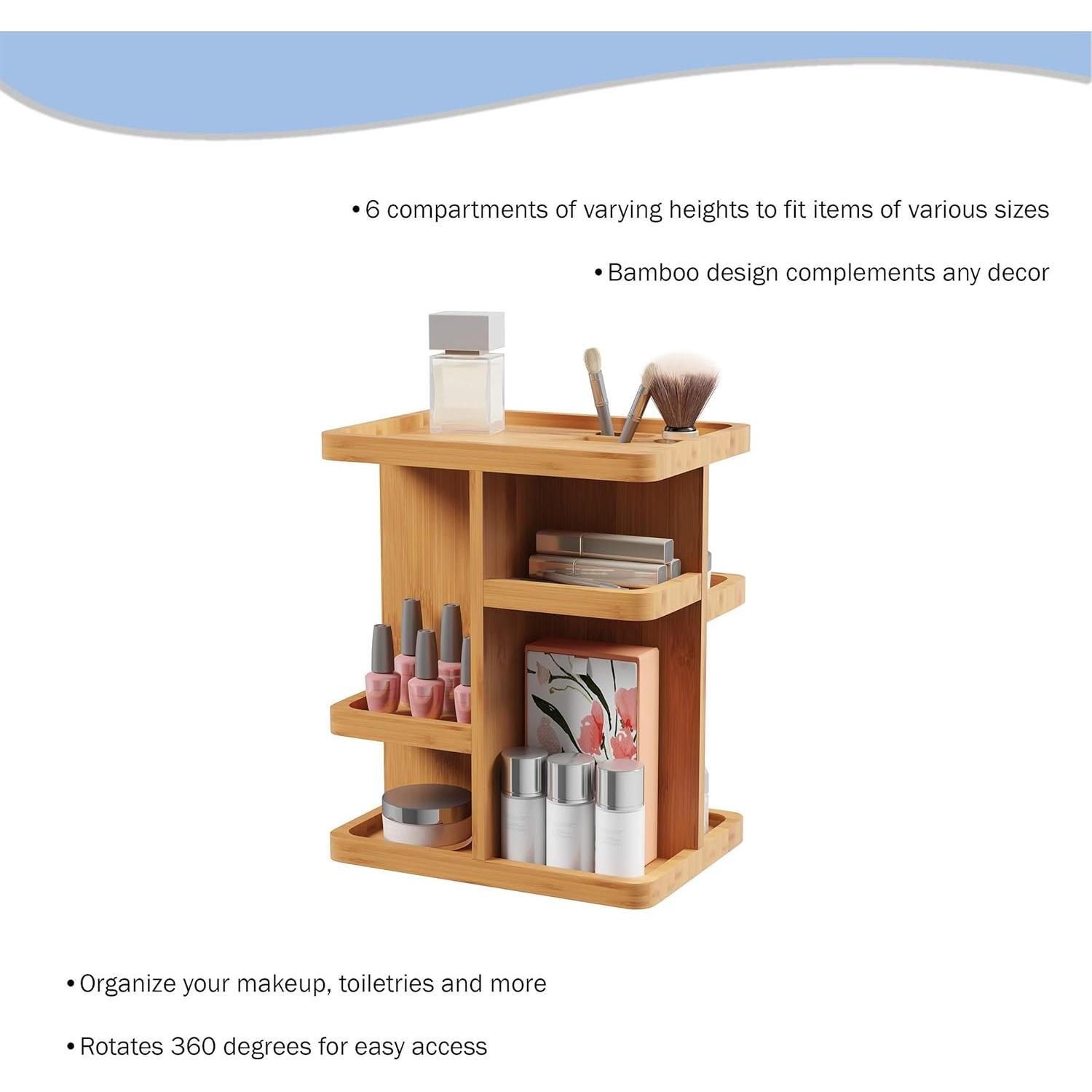 Organizador de Maquillaje Lavish Home - Carrousel de Bambú Ecológico