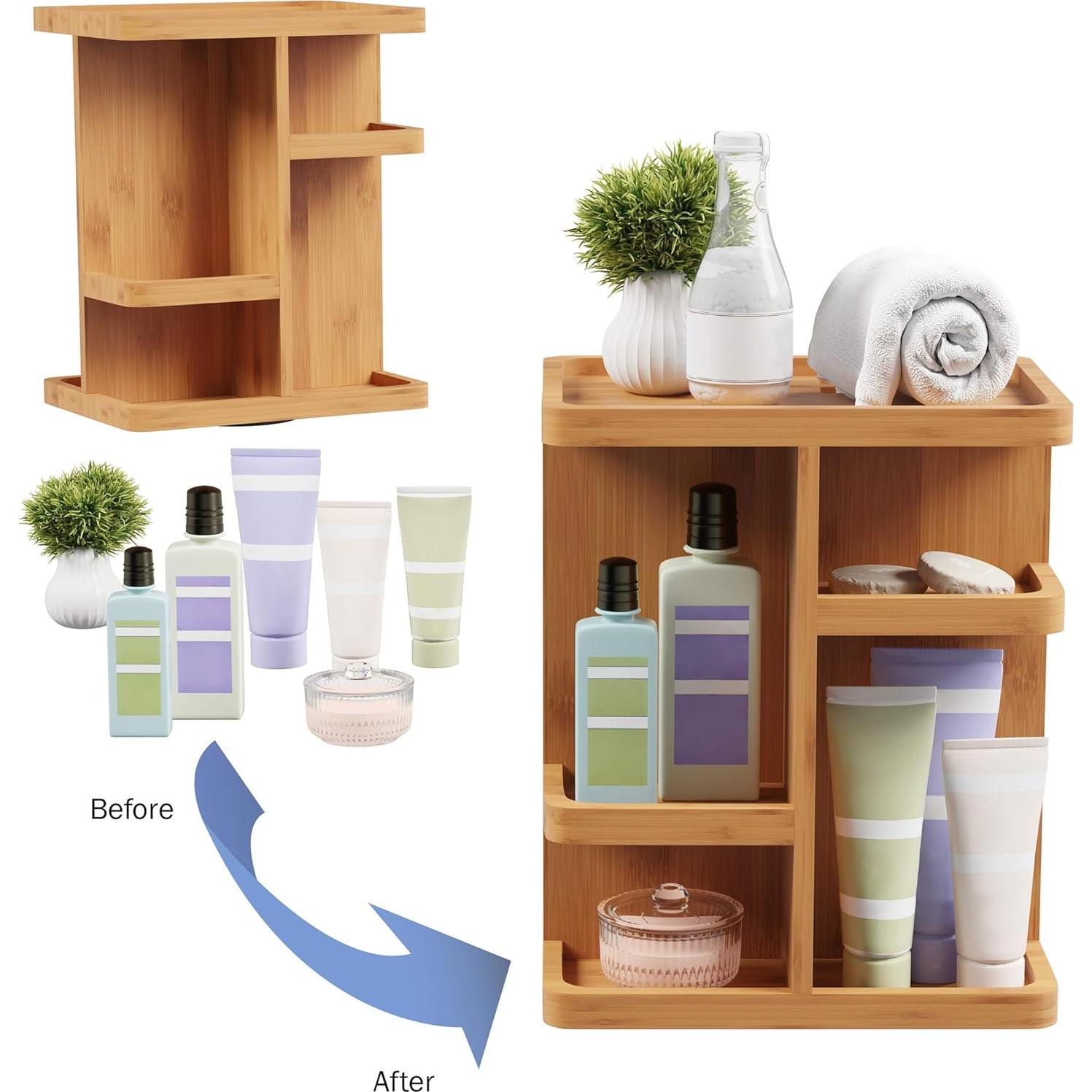 Organizador de Maquillaje Lavish Home - Carrousel de Bambú Ecológico