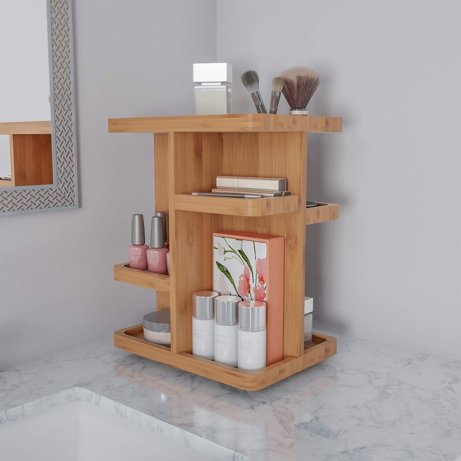 Organizador de Maquillaje Lavish Home - Carrousel de Bambú Ecológico