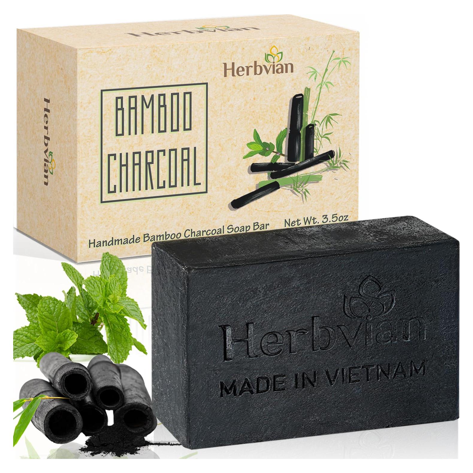 Barra de Jabón de Carbón Activado HerbVian 100g con Menta