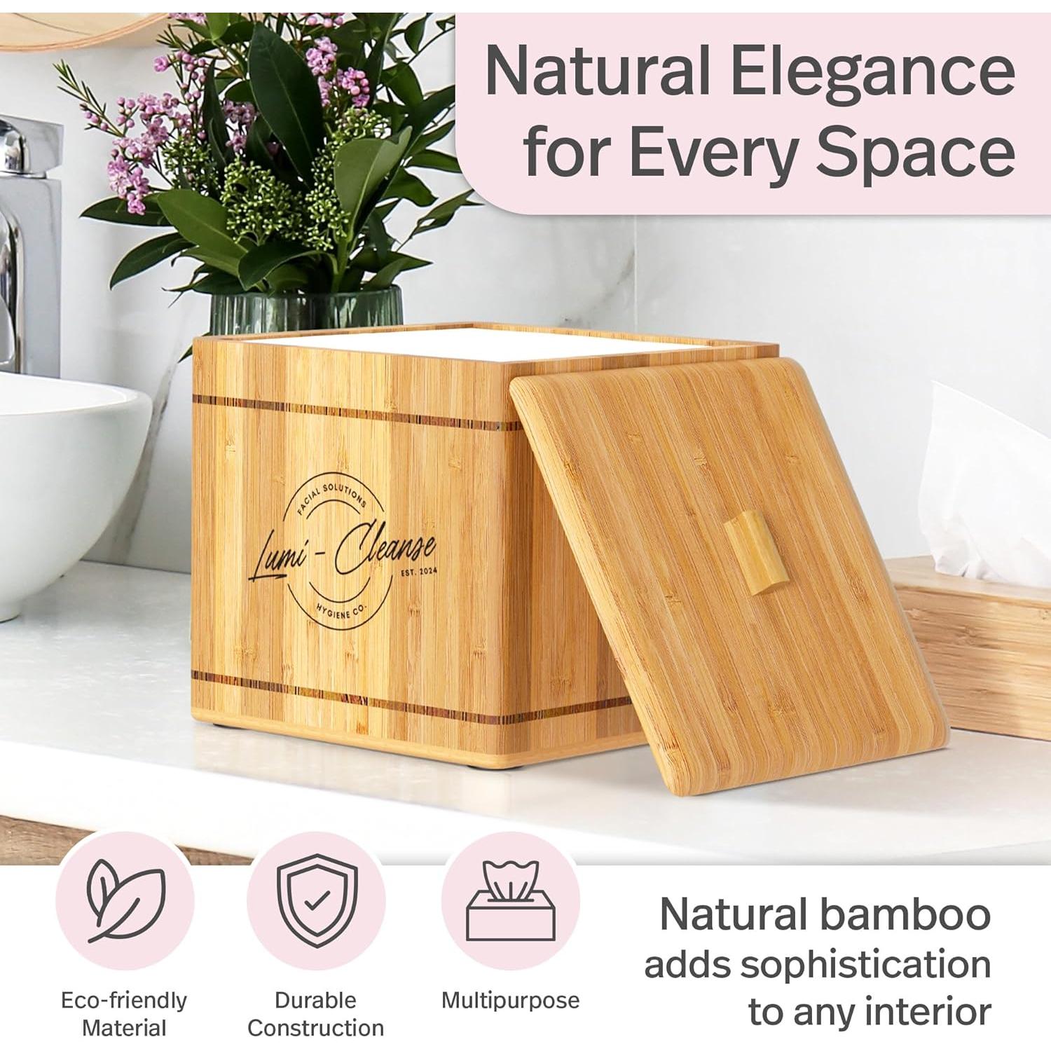 Caja de Bambú Lumi-Cleanse con 50 Toallas Ultra Suaves