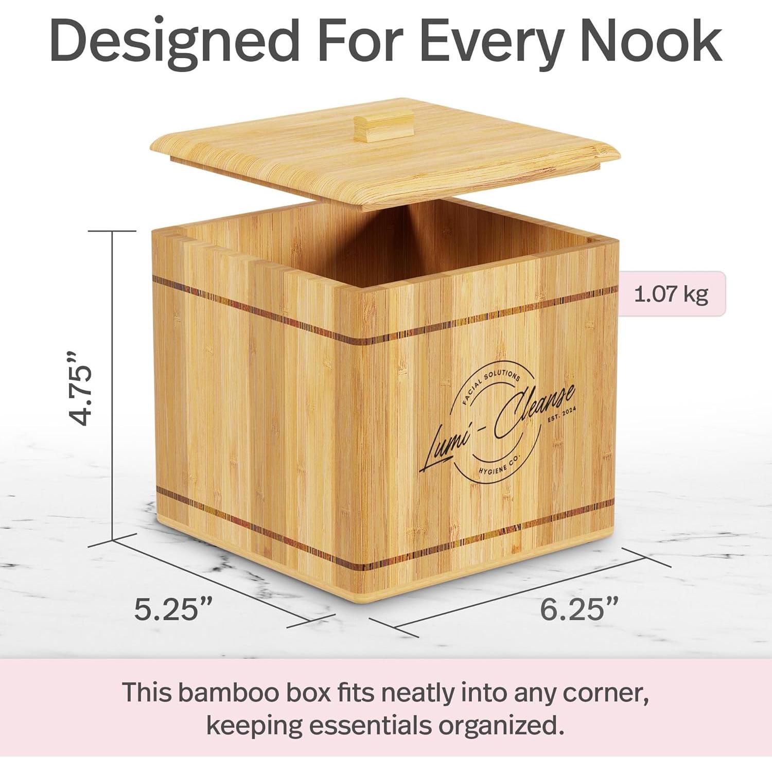 Caja de Bambú Lumi-Cleanse con 50 Toallas Ultra Suaves