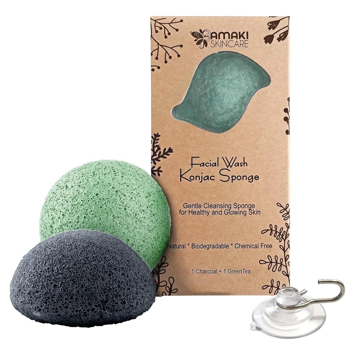 Esfuma Facial Konjac Amaki Skincare con Té Verde y Carbón Activado - Suave para Piel Sensible