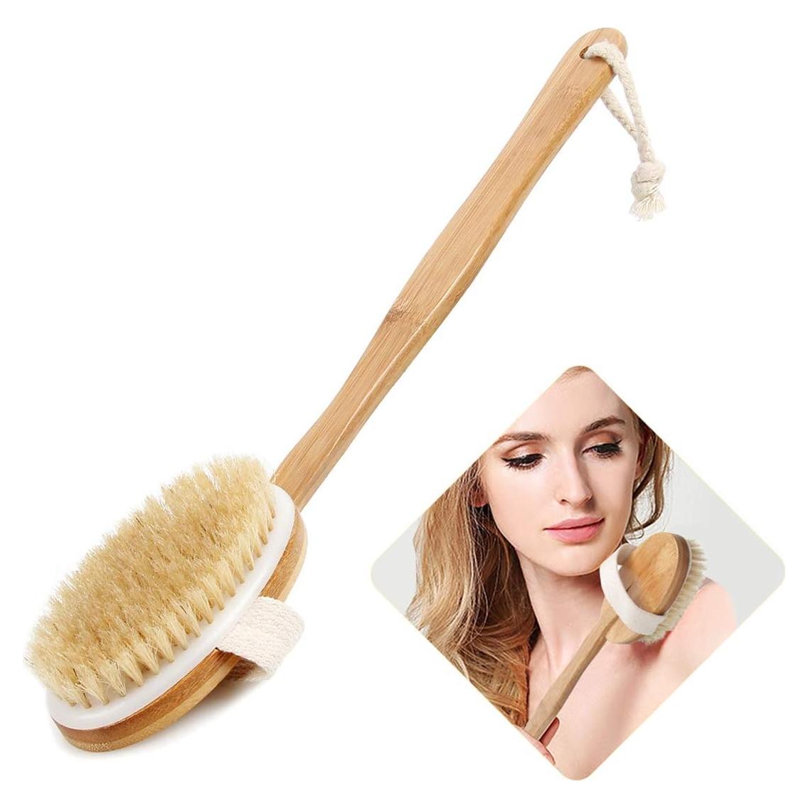 Cepillo de Cuerpo Qlben con Cerdas de Jabalí y Mango de Bambú 42 cm