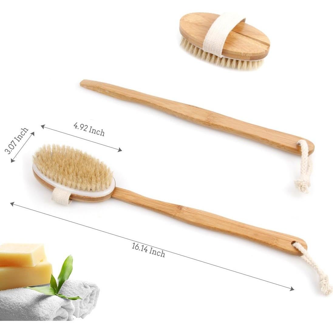 Cepillo de Cuerpo Qlben con Cerdas de Jabalí y Mango de Bambú 42 cm